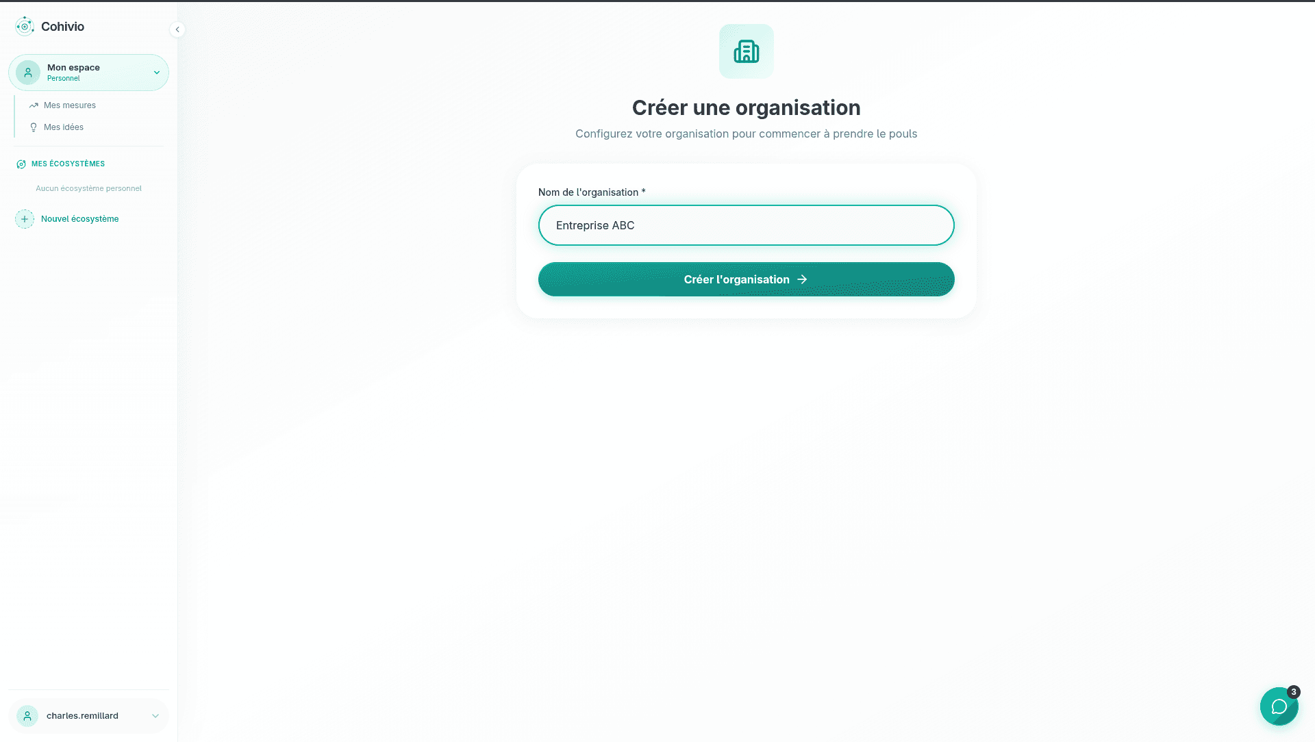 Formulaire de création d'organisation