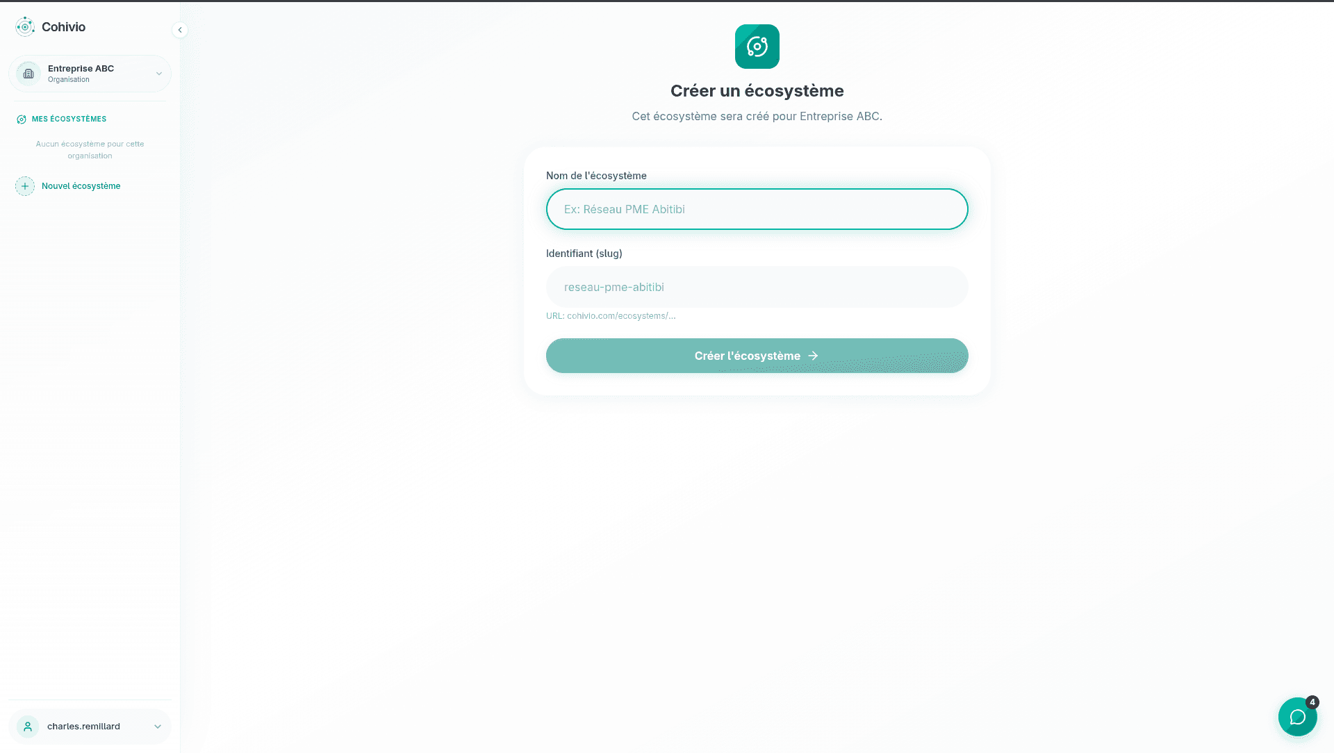 Formulaire de création d'écosystème